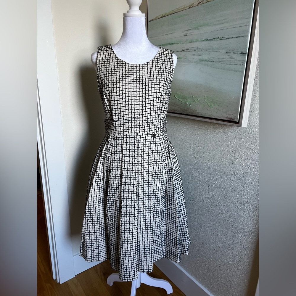 CHANEL Black and White Patterned Midi Dress